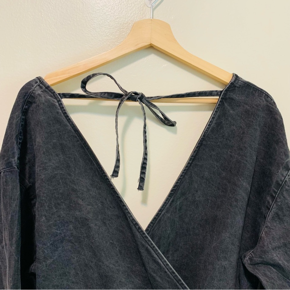 ASOS Black Denim Wrap Dress - Picture 7 of 9